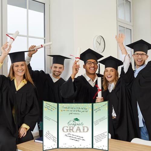 Image of Crenics Green and Gold Graduation Decorations Class of 2026, Creative Graduation Guest Sign in Book Alternative, Congrats Grad Signature Book 18 inch x 12 inch, Awesome Graduation Gift or Keepsake