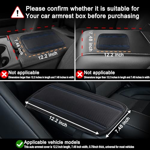 Image of Amiss Car Center Console Pad, Universal Waterproof Car Armrest Seat Box Cover, PU Leather Auto Armrest Cover Protector,Vehicle Interior Accessories fits SUV /Truck /Car (Black-Blue)