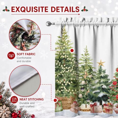 Image of Christmas Tree Kitchen Curtains 3 Piece Set Tier Valance