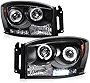 [For 2006-2008 Dodge RAM 1500 2500 3500] LED Halo Ring Black Projector Headlight Headlamp Assembly, Driver & Passenger Side