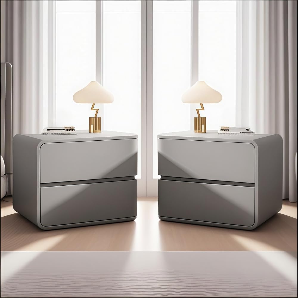 Table de chevet grise à 2 tiroirs avec rangement de 40 cm pour chambre à coucher