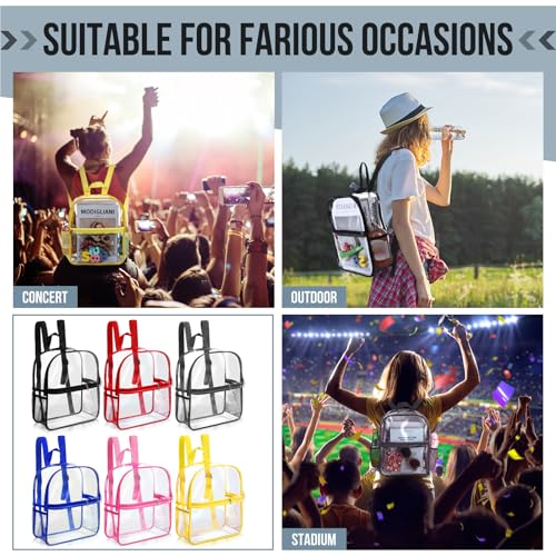 Image of Sweetude 6 Pcs Clear Backpack for Stadium Events Bulk 11.5x9.5x5.5 Inch Small Transparent Bag with Front Pocket for Concert Travel (Multicolor)