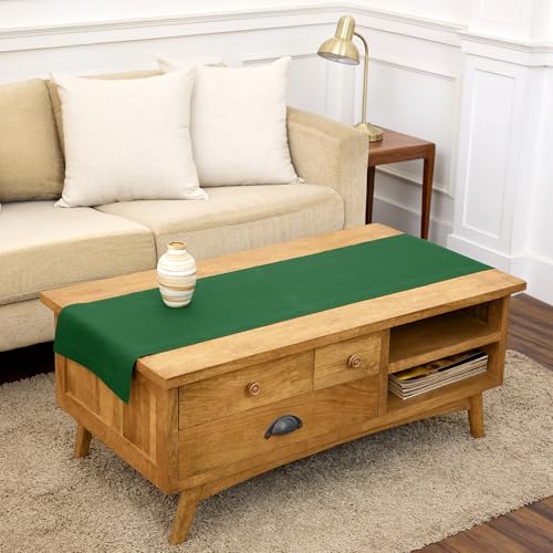 Solino Home 100% Pure Linen Table Runner Pine Green Woven, Fete 14 x 60 in