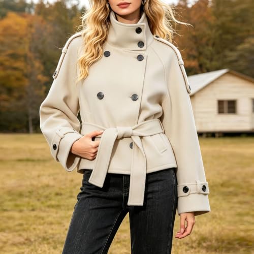 Womens Cropped Trench Coat Funnel High Collar Belted Short Trench Jacket - image 3