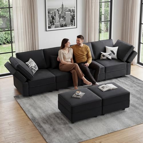 Vesgantti 118" 6 Seats U Shaped Modular Sectional Couch with Storage, Black - image 7