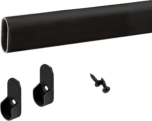Barra de armario ovalada con soportes finales (negro mate, 24 pulgadas)