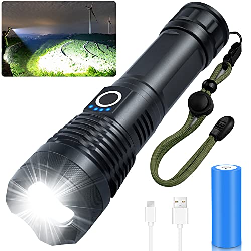10000 Lumens Rechargeable Flashlight High Lumens, Grentay Brightest Powerful Led Flashlight, Super Bright Waterproof Flashlight with 26650 Battery, Zoomable, 5 Light Modes, for Emergencies