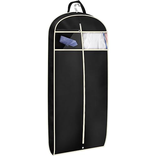 MISSLO 43" Gusseted Travel Garment Bag with Accessories Zipper Pocket Breathable Suit Garment Cover for Shirts Dresses Coats, Black
