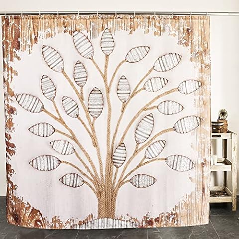 Rustic Shower Curtain Rope Tree Fabric Farmhouse Bath Curtain 12 Hooks Old Wooden Garage Door Country Farm Style 72 Inch Shower Curtain Cover