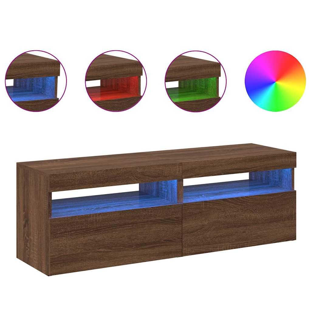 Meuble TV LED Chêne Noir 200 Cm – Design Moderne Avec Port USB, Portes Coulissantes & Rangement XXL