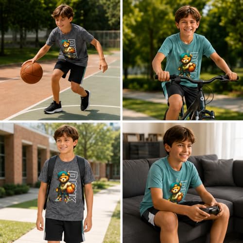 Image of Pro Athlete Boys Shorts Sets - 4 Piece Dry Fit Short Sleeve Crewneck Graphic Tee and Performance Shorts for Boys (Sizes 8-16)