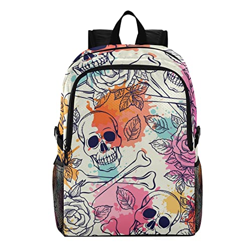 Sac à dos de voyage léger pour garçon et fille avec imprimé crâne abstrait fleur