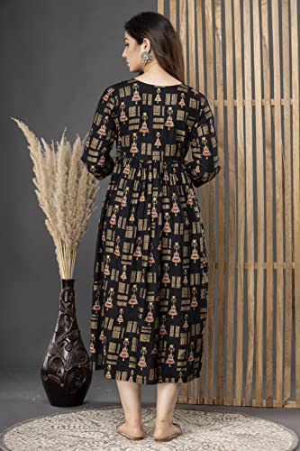 Image of Women's Cotton Floral Printed Maternity Dress Kurti with Feeding Zipper Maternity Gown for Women Feeding Dress