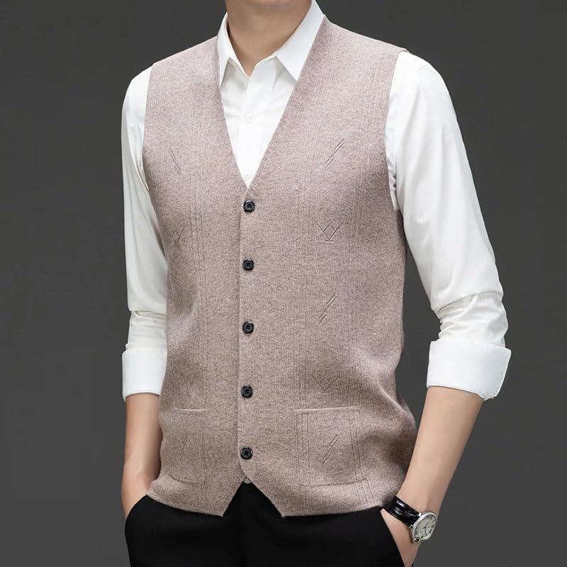 Men's Knit Button V-Neck Sleeveless Sweater Warm Thick Vest Casual Business Vest4