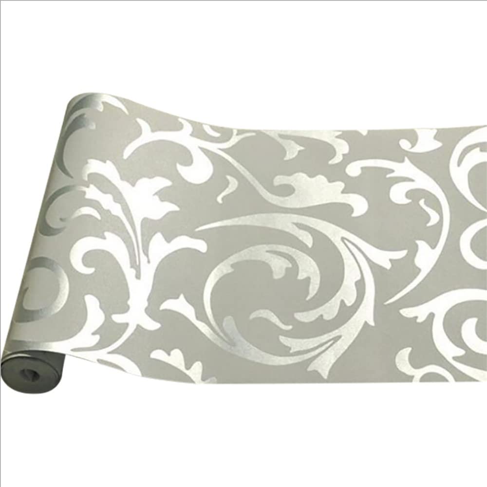 Amazon | 壁紙 3本セット エレガント 銀 53cm×950cm DIY のりなし