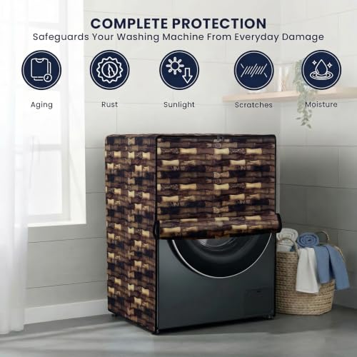 Image of Star Weaves Front Load Fully Automatic Washing Machine Cover for 6 kg, 6.5 kg, 7kg & 7.5 kg (Brown) | Waterproof & Dustproof Polyester Fabric with Zipper | Protection Cover | 59 x 59 x 86 cms