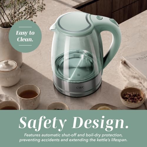 Image of COOK WITH COLOR Electric Stained Glass Tea Kettle, 1.8L Cordless Hot Water Boiler, 1200W Rapid Boil, Auto Shutoff & Boil Dry Protection, BPA-Free, Sleek Countertop Design, Sage