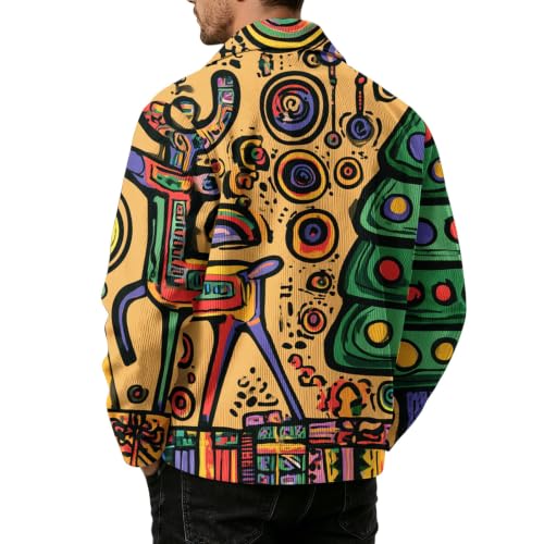 Mens Shirt Jacket Christmas Print Vintage Lapel Collar Button Down Coat - image 6