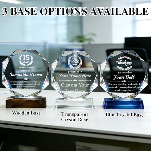 Image of Custom Crystal Award Trophy, Personalized Trophy with Company Logo & Text