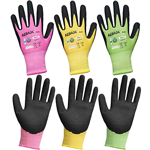 Image of Kebada Toddler Gardening Gloves, Latex Coated, Ages 3-5, 3 Pairs
