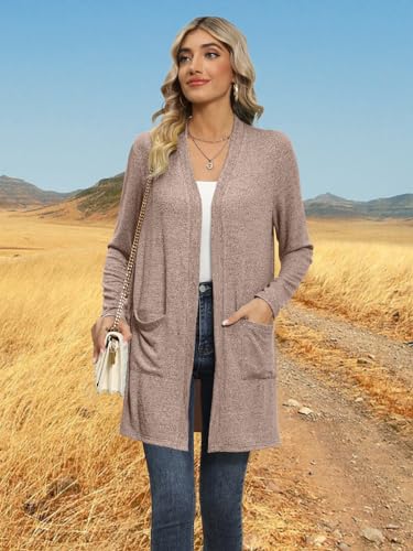 Image of DB MOON Womens Long Cardigan 2026 Fall Lightweight Long Sleeve Open Front Sweater with Pockets