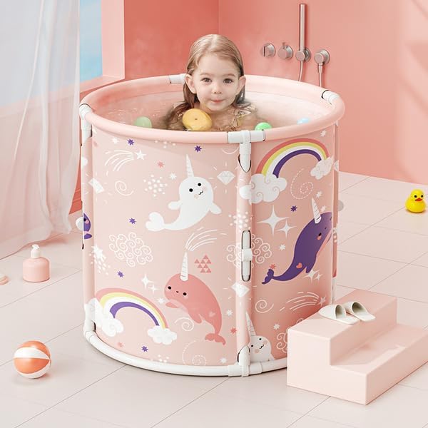 Image of Adult Folding Bathtub Portable Soaking Tub, Collapsible Family SPA Barrel, Maintaining Hot & Cold Temperature With Drainage Hole & Thicken Layer for Home Hot Water & Ice Bath (Ocian Bath)
