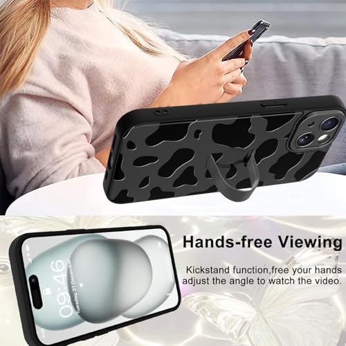 Image of for iPhone 15 Case with Finger Strap Holder, Cute Cool Cow Print Pattern Design for Women Men, Shockproof Anti Scratch Hand Kickstand Protective Cover, Gray