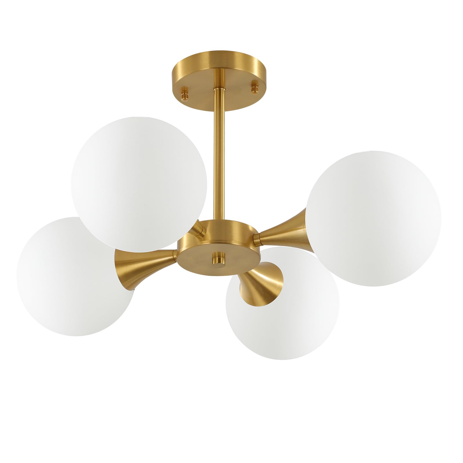KCO Lighting Modern Globe Ceiling Light Gold Semi Flush Mount Sputnik Chandelier Mid Century Frosted Glass Ceiling Lamp for Living Room Dining Room Bedroom (4-Light)