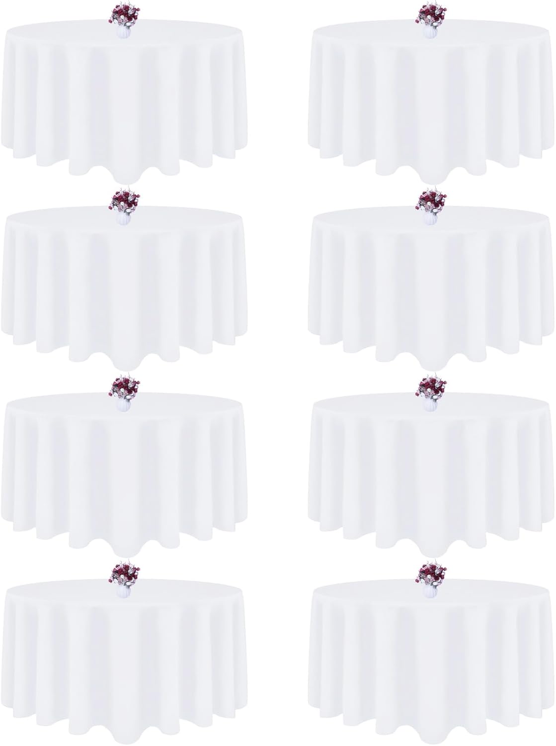 8 Packs Round Tablecloth 120 Inch White Circle Table Cloth, Washable Polyester Fabric Tablecloths, Wrinkle Resistant Table Cloth Round Cover for Wedding Party Banquet Dining