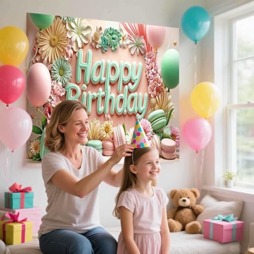 Image of Happy Birthday Backdrop Decorations for Women 72x44 inch Banner Background Party Supplies Daisy Flower Backdrop Photography for Girls Floral Balloon Banner Wedding Baby Shower Decor