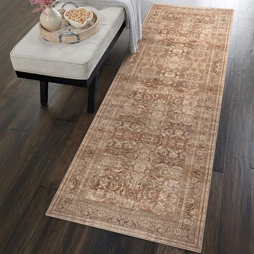 vivorug Runner Rug 2'x8' Vintage Washable Non-Slip Runners for Hallways Kitchen Entryway Laundry Room Carpet Hallway Runner Brown