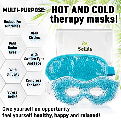 Sofida Cooling Gel Eye 2 Masks Reduce Puffy Dark Circles Migraines Headaches Stres Relief Reusable Hot Cold Therapy Compress Heat Ice Pack Sinus Pressure (Blue) #TOP2