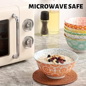 Cereal bowls 26 oz ceramic bowls set of 6 soup bowls bowls for kitchen bowl set for salad pasta oatmeal 63 inch microwave dishwasher safe  urban country home decor