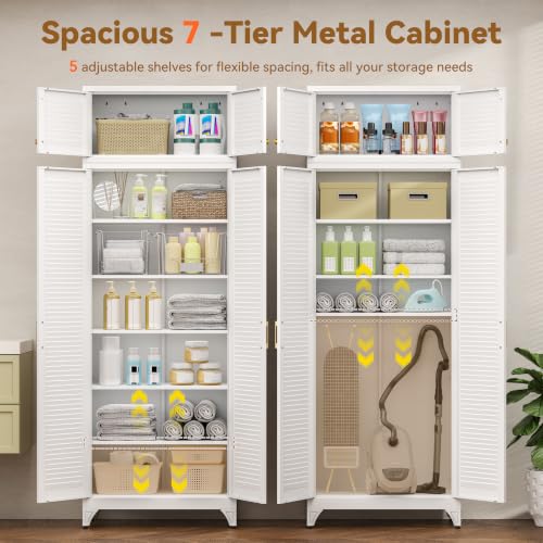 Image of Polup Kitchen Pantry Cabinet, 90 inch Tall Metal Storage Cabinet, Food Pantry cabinets with Doors and Shelves, Steel Cabinets for Living Room, Dining, White,16 inch D x 32 inch W x 90 inch H, Assembly Required