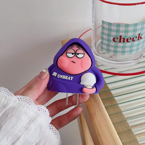 Image of PHONE PALACE 4 in 1 Silicone Charger Case Cover for iPhone 18W /20W Adapter | Cute Purple Unbeat Cartoon Design | 360 Protection with Wire Saver & Cable Protector (Purple Unbeat)