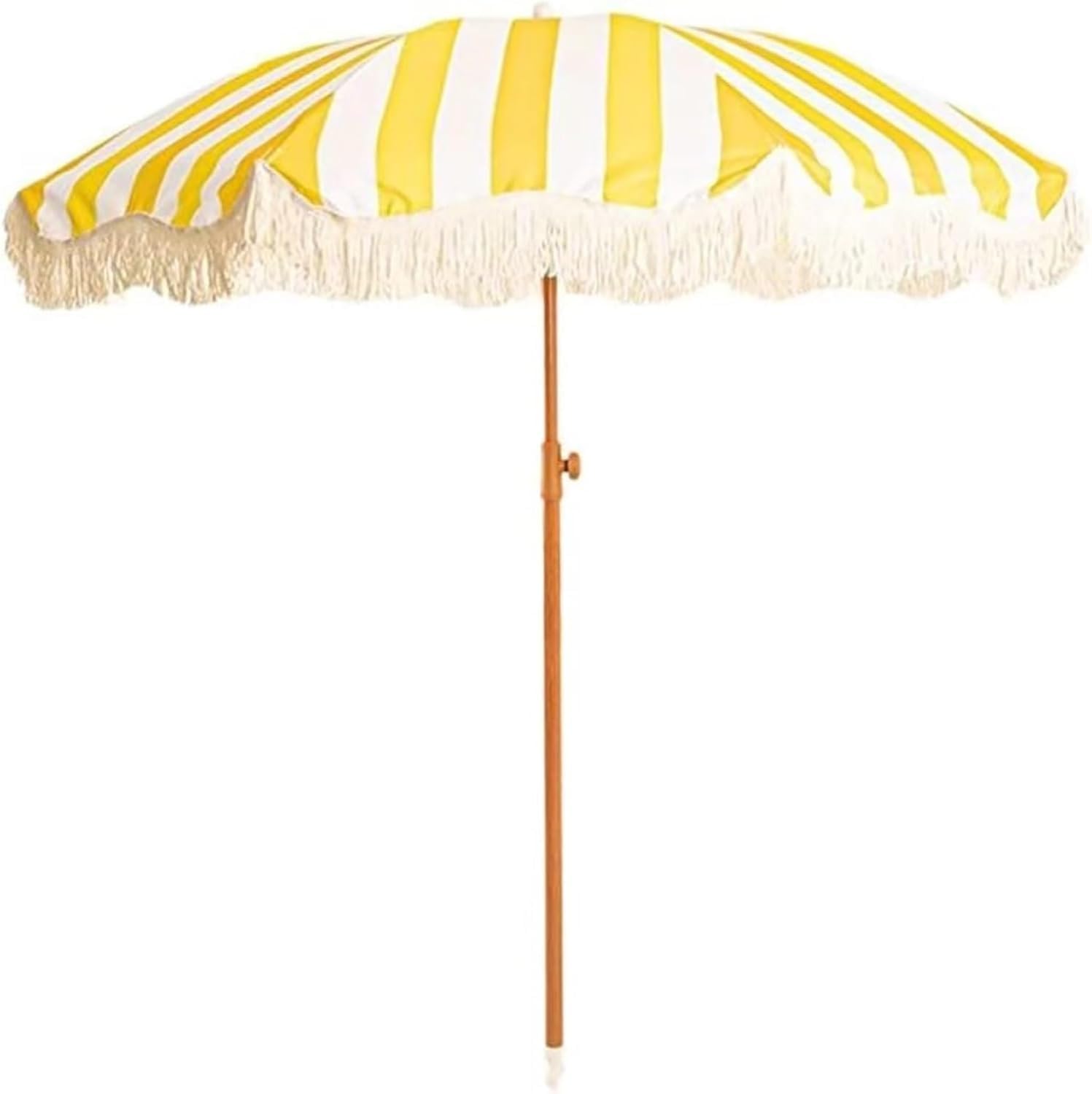 Boho Parasol ogrodowy w żółte paski 200 cm, uchylny parasol plażowy z frędzlami, ochrona UPF50 + UV Parasol przeciwsłoneczny na basen, patio, balkon