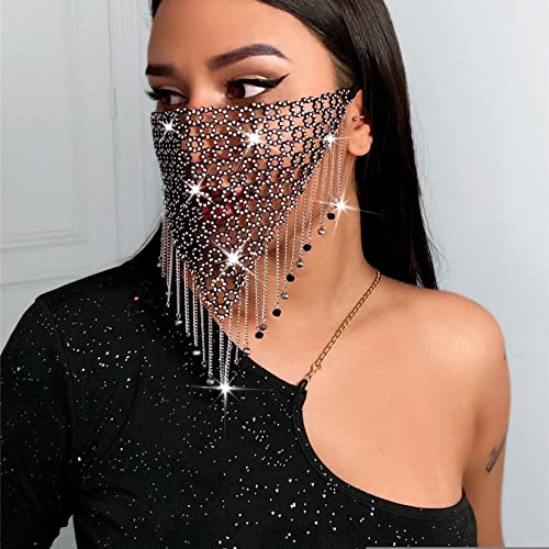 Yedaoiu Métal Gland Masque Strass Gland tête chaîne Boule Bijoux Corps chaîne,Noir
