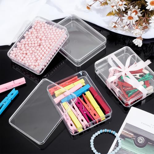 Image of BENECREAT 6Pcs Acrylic Storage Boxes with Lids, 5.1x3.9x1 Inch Rectangle Storage Containers Transparent Plastic Display Cases for Wedding, Party, Jewelry Accessories