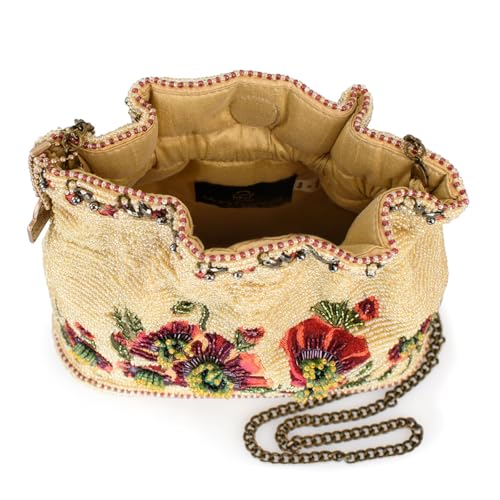Mary Frances In the Wild Beaded Crossbody Handbag Floral-Themed Vegan Evening Purse, Beige3