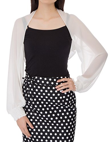 Kate Kasin Crop Shrugs for Women Chiffon Bolero Shrug White,S