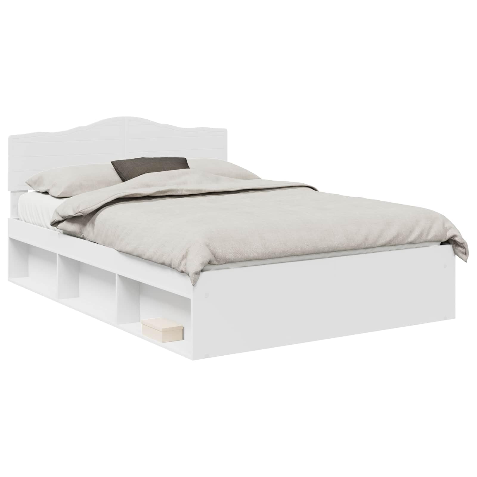 Letto in legno massello bianco 160x200 cm con testiera imbottita struttura moderna in pino per camera da letto matrimoniale con contenitore e doghe reclinabili