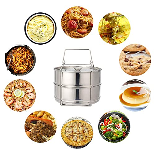 Stackable Steamer Insert Pans- Instant Pot Accessories 6 Qt-2 Silicone Handle & Interchangeable Lids–Pressure Cooker Accessories- Pot In Pot For Baking,Lasagna,Food Steamer,Reheat Multiple Dishes #TOP6