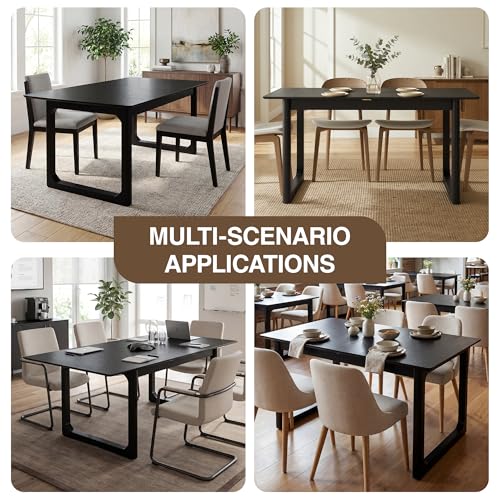 Image of DUOMAY 71 inch Extendable Wood Dining Table for 4-8, Modern Rectangular Kitchen Table with Heavy Duty Wooden Base, Farmhouse Dinner Table for Dining Living Room Home Restaurant, Black