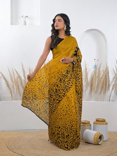 Image of SIRIL Women's Cotton Printed Saree With Unstitched Blouse Piece