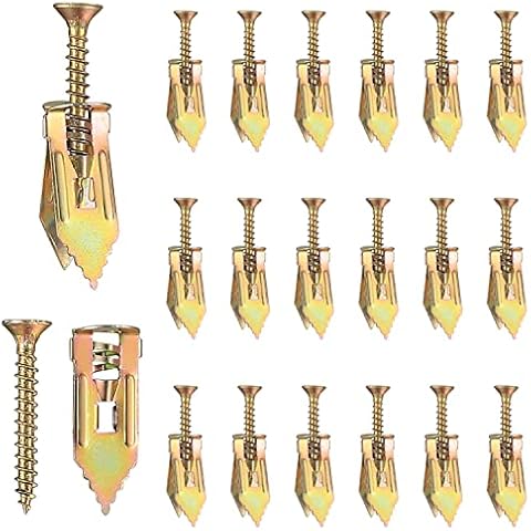 50 Pcs Self Drilling Drywall Anchors with Screws Kit, Zinc Plated Steel Wall Anchors and Self Tapping Screws Heavy Duty, No Drill Or Holes in Wall, for TV, Shelf Straps, Bike, Cabinets Cover
