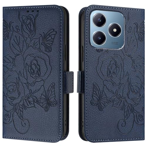 Étui portefeuille Realme C61 antichoc avec porte-cartes intégré bleu