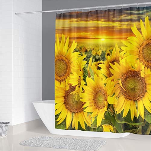 junengSO 4PCS / Set Sonnenblumen Duschvorhang Blumen Bad Vorhang Wasserdichtes Polyester – Bild 4
