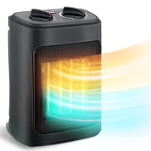 KopBeau Space Heater for Indoor Use, 1500W Electric Portable Heater with Adjustable Thermostat, Compact Ceramic Room Heater with 4 Modes, Tip-Over & Overheat Protection, Safe for Office & Home