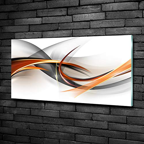 Tulup - Schilderijen op glas - 100x50 - Schilderij - Muurdecoratie - Wanddecor - Kunstdruk - Muurkunst - Modern Decoratief Beeld Gedrukt - Wandschilderijen - Decoratie Poster - Foto - Afbeelding - Art: modern & classic - golven abstractie - Oranje - Afbeelding 3