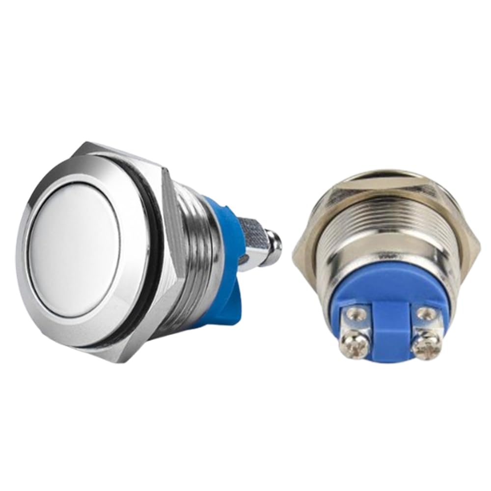 10Pcs Push Button Switch- Metal Waterproof and Rustproof Toggle Switch Self-Resetting Threaded Foot One, Normally Open Silver Contacts 16MM Reset(Flat